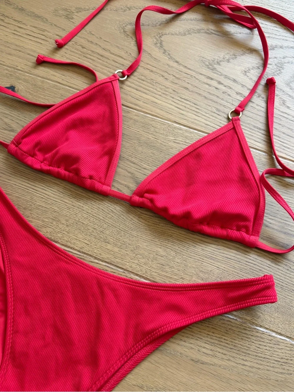 l*space Red Ribbed Triangle Bikini Set